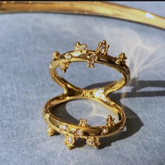 ALEXIS BITTAR NEW Gold Satellite Double Banded Crystal Accented Lace Size 7 Ring - Picture 13 of 16